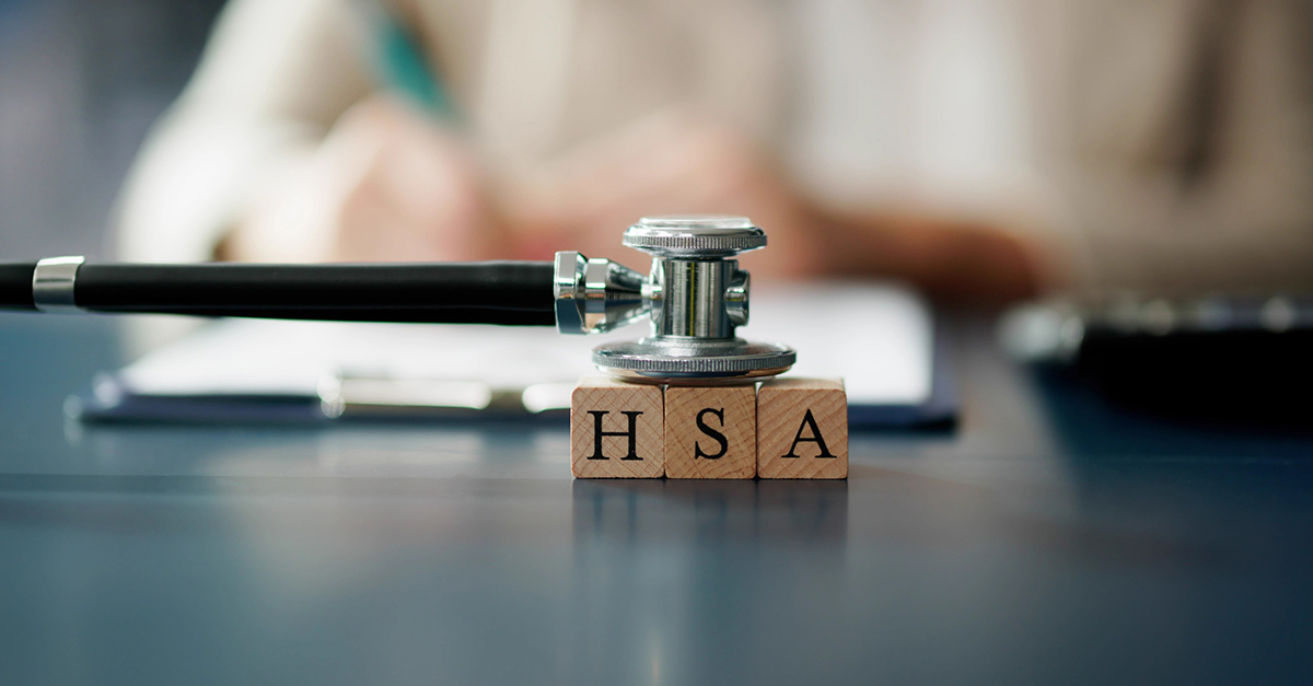 HSA Health Savings Account Wooden Blocks Near Stethoscope On Table